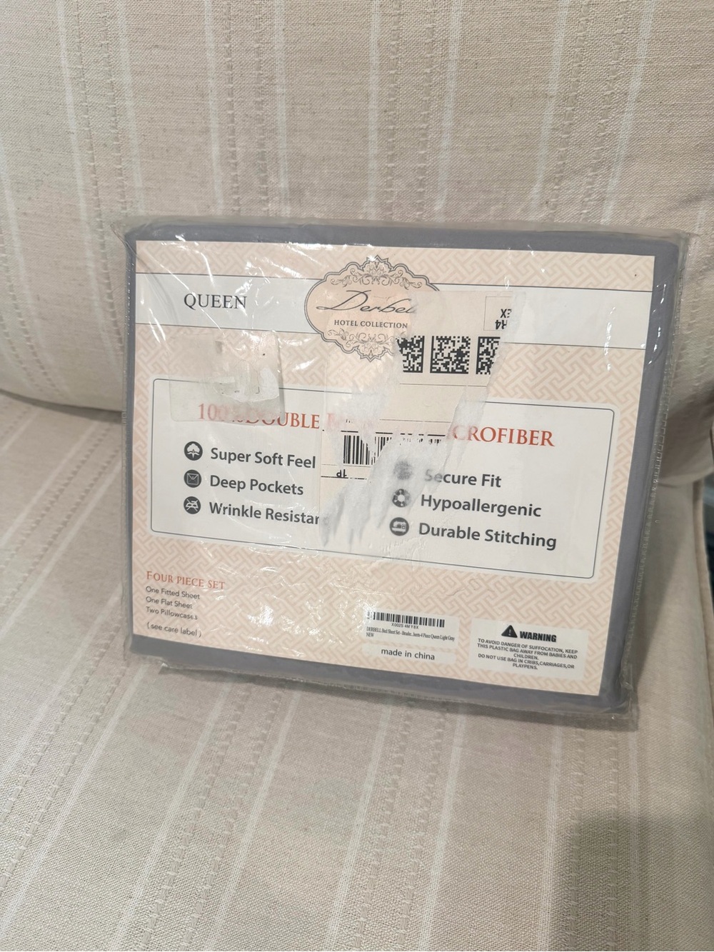 Hotel Collection Queen Microfiber 4pc  Sheet Set - Light Gray